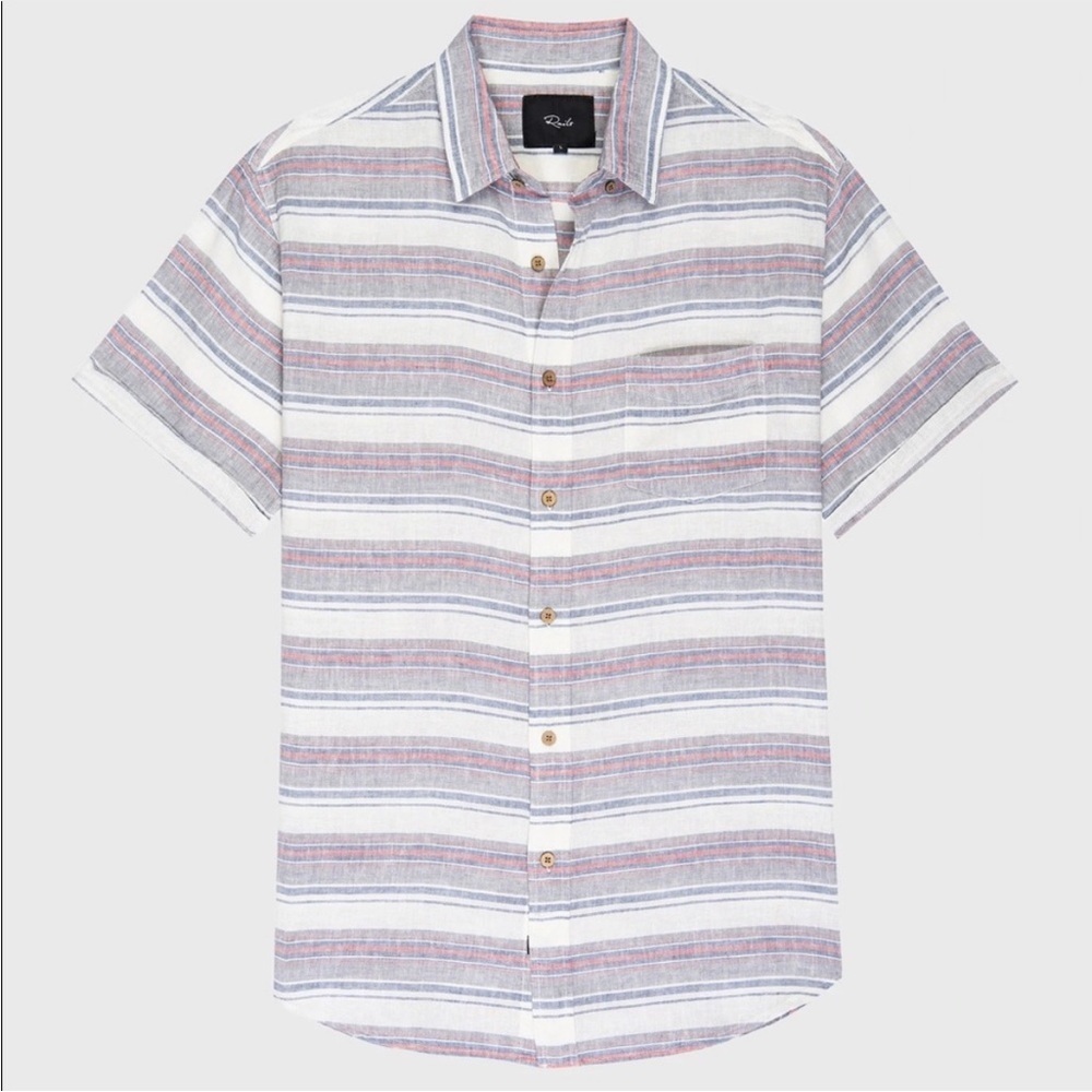 Rails Carson Striped Red Blue Short Sleeve Button Down size small linen blend